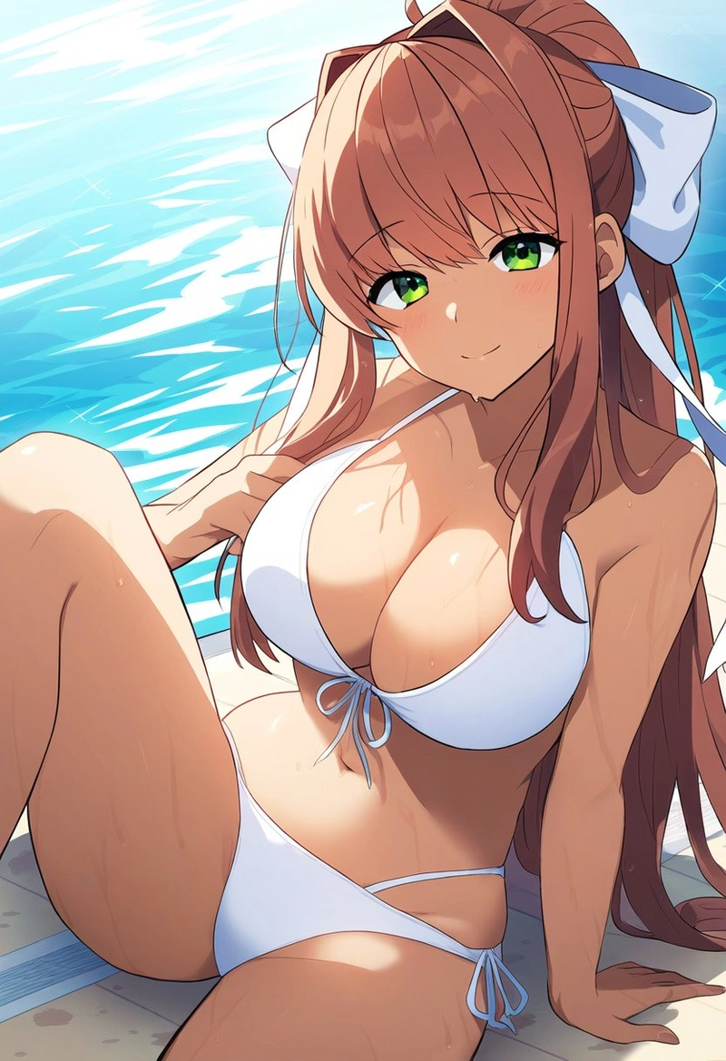 Ảnh hentai Monika bikini ướt át mỏng manh 